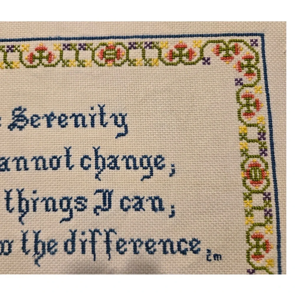 Unframed Serenity Prayer Cross Stitch Panel Vintage Floral Cream Good